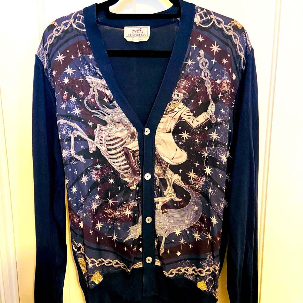 Hermes silk scarf cardigan